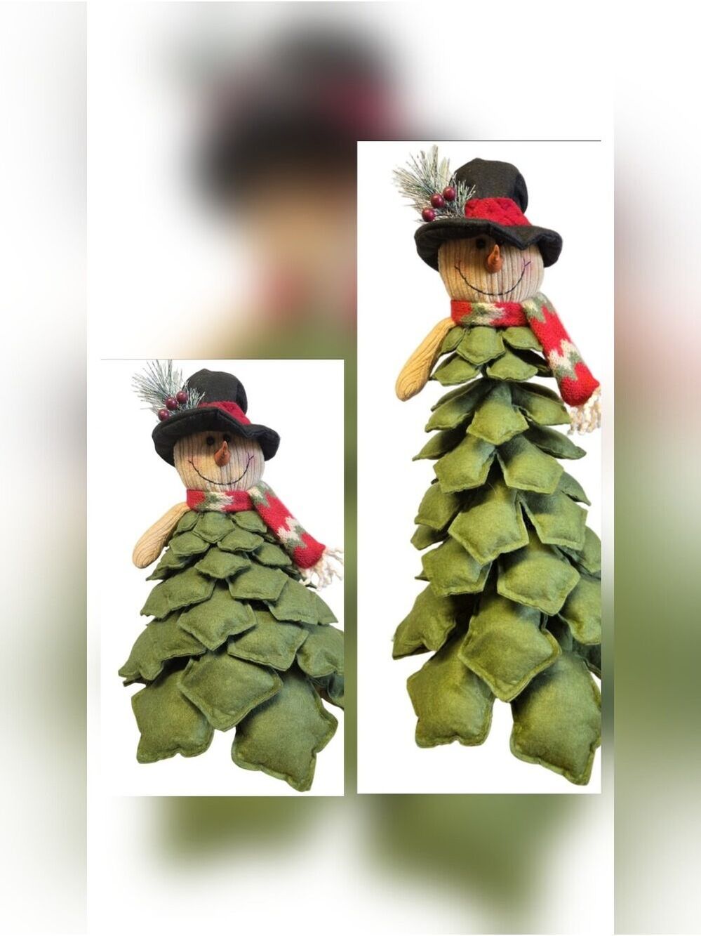 Green Felt Handmade Expanding Snowman Tabletop Ornament